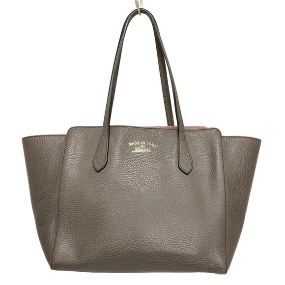 Auth GUCCI Swing Dark Gray Leather - Tote Bag - Picture 1 of 8
